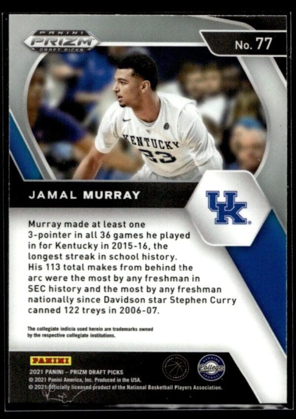 2021 Panini Prizm Draft Picks Kentucky Wildcats #77 Jamal Murray