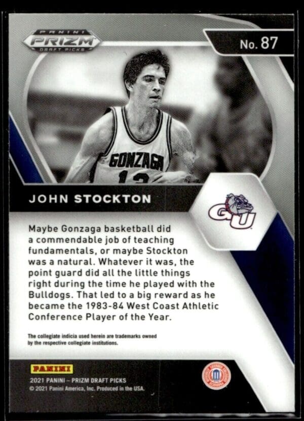 2021 Panini Prizm Draft Picks Gonzaga Bulldogs #87 John Stockton