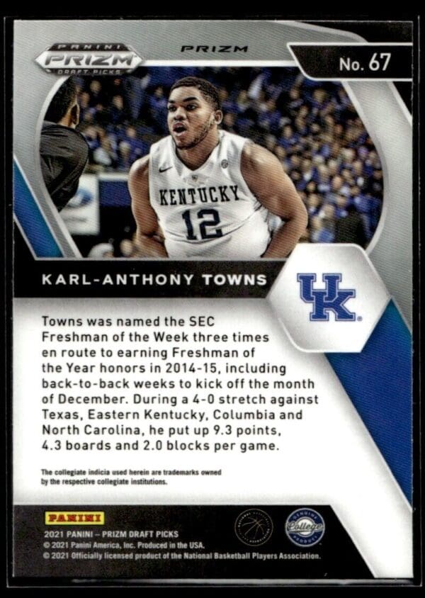 _10 2021 Panini Prizm Draft Picks Kentucky Wildcats #67 Karl-Anthony Towns Orange Ic