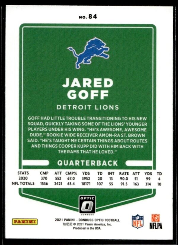 2021 Donruss Optic Jared Goff Detroit Lions #84