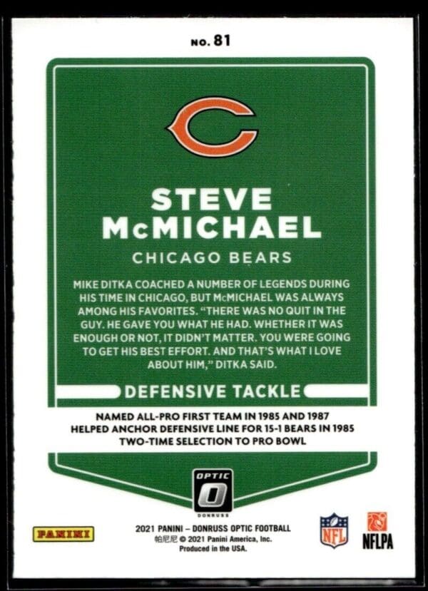 2021 Donruss Optic Steve McMichael Chicago Bears #81
