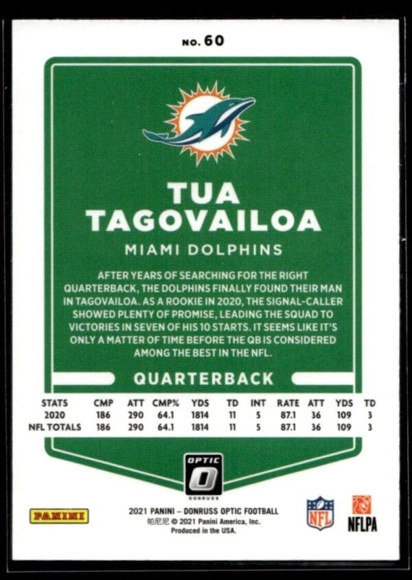 2021 Donruss Optic Tua Tagovailoa Miami Dolphins #60
