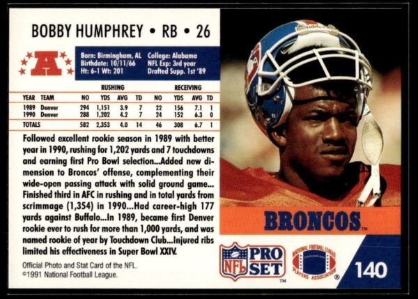 1991 Pro Set Denver Broncos #140 Bobby Humphrey