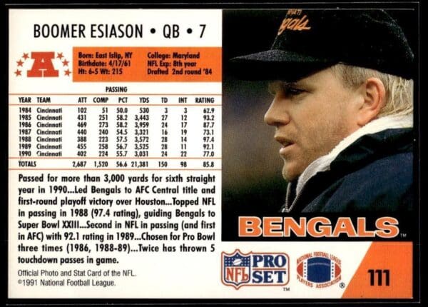 1991 Pro Set Cincinnati Bengals #111 Boomer Esiason