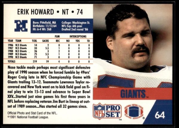 1991 Pro Set New York Giants #64 Erik Howard