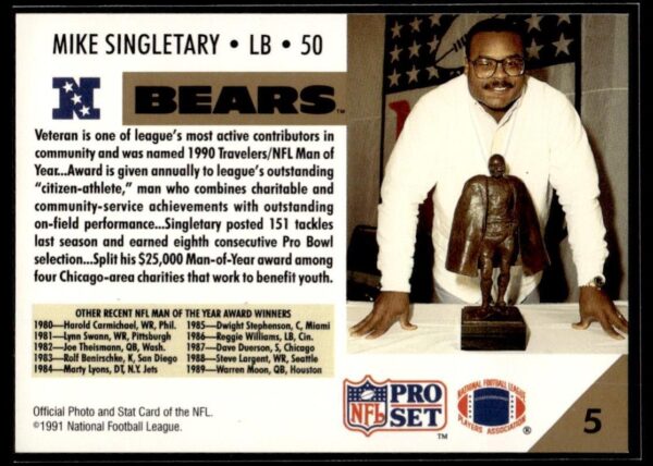 1991 Pro Set Chicago Bears #5 Mike Singletary