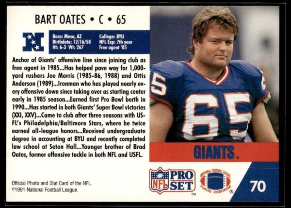 1991 Pro Set New York Giants #70 Bart Oates