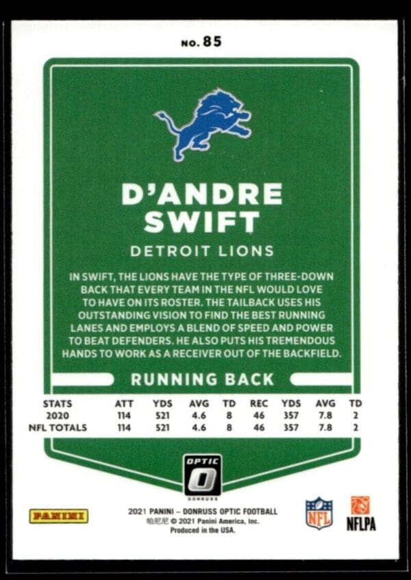 2021 Donruss Optic D'Andre Swift Detroit Lions #85