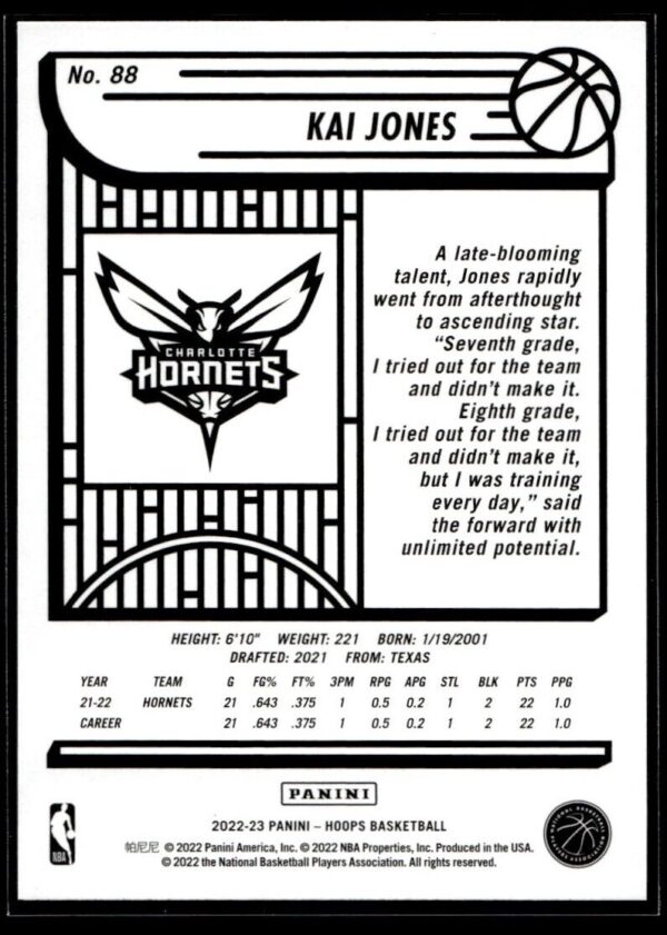 2022 NBA Hoops Charlotte Hornets #88 Kai Jones