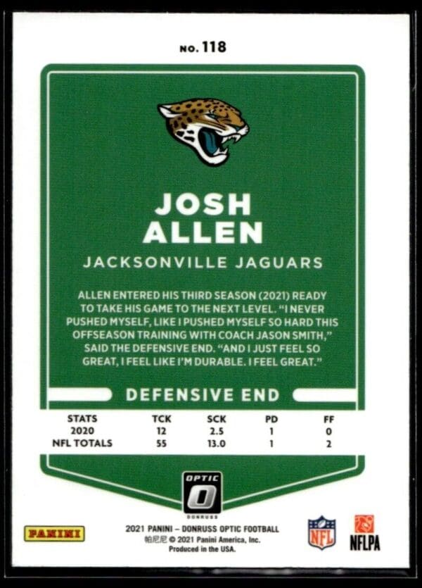 _10 2021 Donruss Optic Josh Allen Jacksonville Jaguars #118