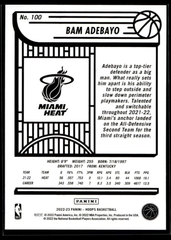 2022 NBA Hoops Miami Heat #100 Bam Adebayo