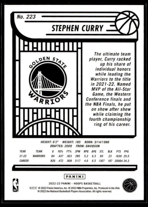 2022 NBA Hoops Golden State Warriors #223 Stephen Curry