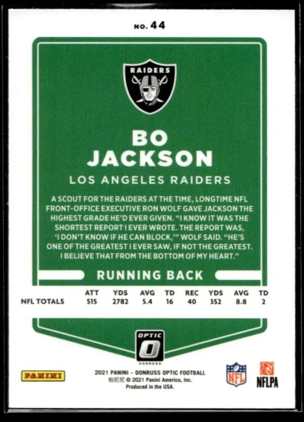 2021 Donruss Optic Bo Jackson Los Angeles Raiders #44