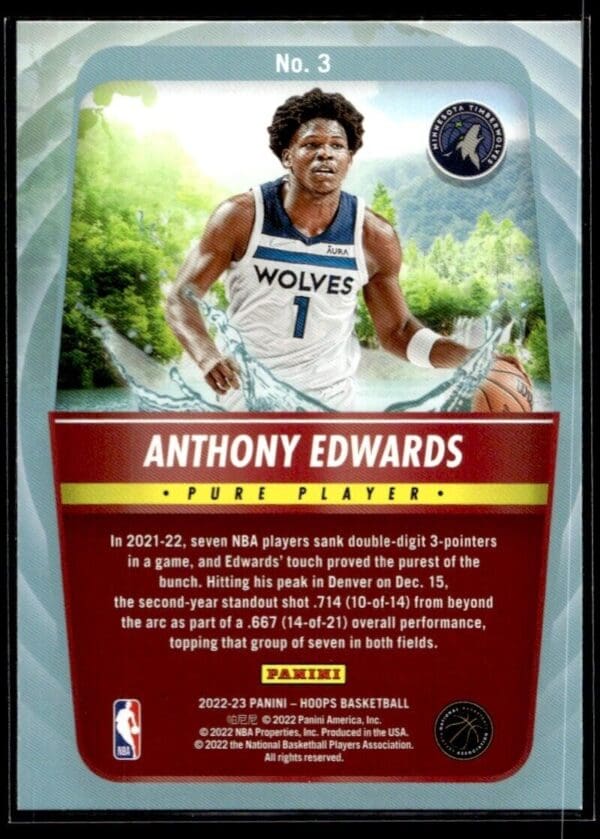 _10 2022 Hoops Pure Players Minnesota Timberwolves #3 Anthony Edwards Holo