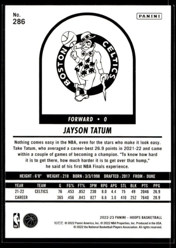 _10 2022 NBA Hoops Boston Celtics #286 Jayson Tatum Tribute