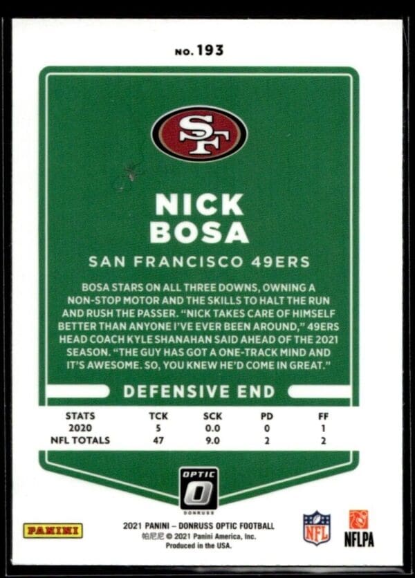 2021 Donruss Optic Nick Bosa San Francisco 49ers #193