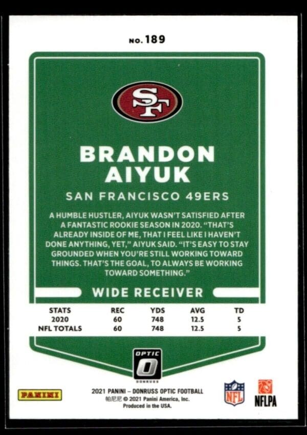 2021 Donruss Optic Brandon Aiyuk San Francisco 49ers #189