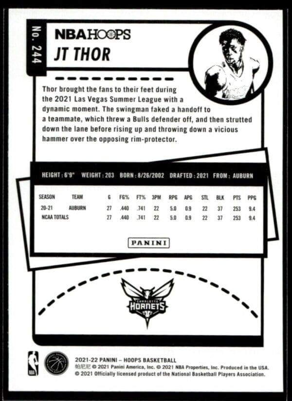 2021 NBA Hoops Charlotte Hornets #244 JT Thor RC Rookie