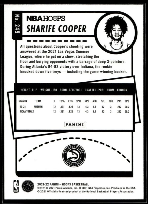 _10 2021 NBA Hoops Atlanta Hawks #249 Sharife Cooper RC Rookie Winter Edition