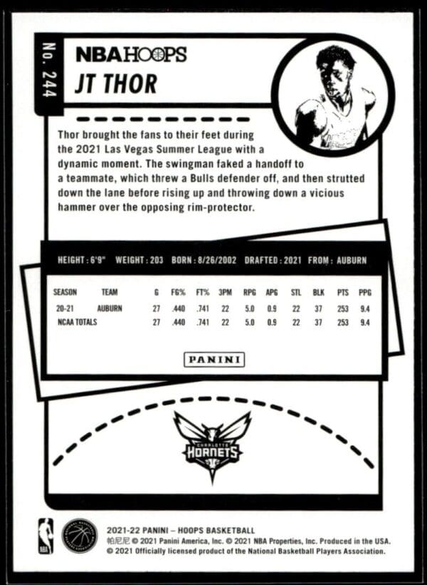 _10 2021 NBA Hoops Charlotte Hornets #244 JT Thor RC Rookie Winter Edition