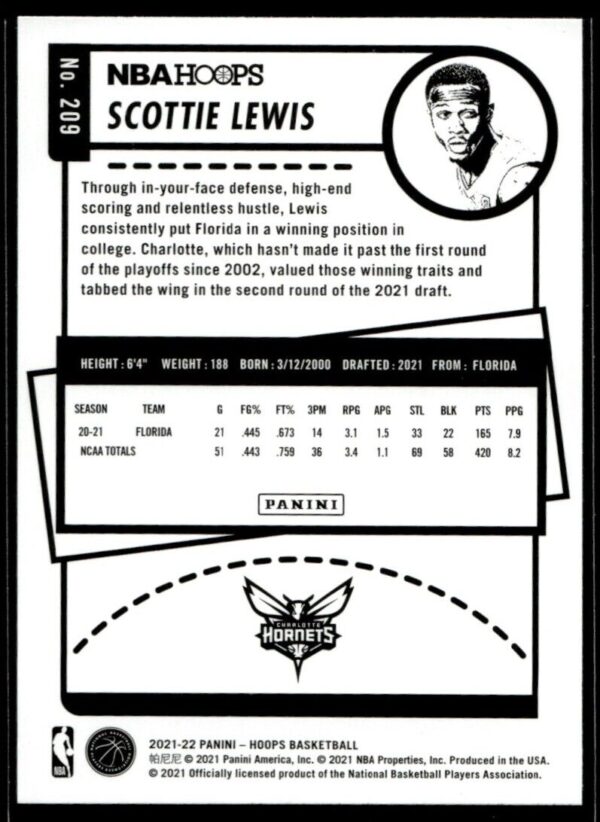 _10 2021 NBA Hoops Charlotte Hornets #209 Scottie Lewis RC Rookie