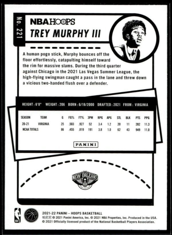 _10 2021 NBA Hoops New Orleans Pelicans #221 Trey Murphy III RC Rookie