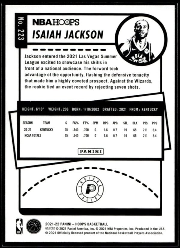 _10 2021 NBA Hoops Indiana Pacers #223 Isaiah Jackson RC Rookie Winter Edition