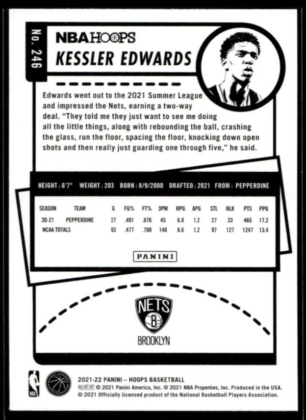 2021 NBA Hoops Brooklyn Nets #246 Kessler Edwards RC Rookie