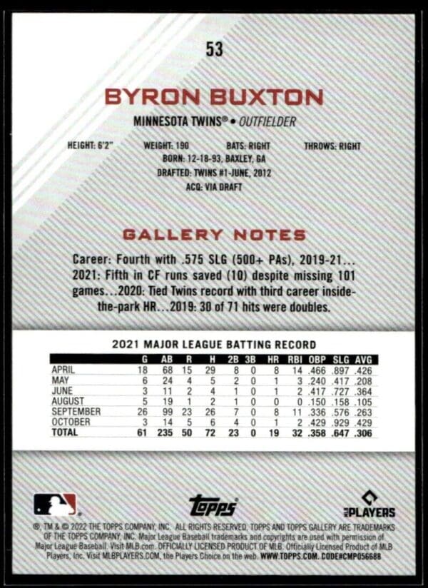 2022 Topps Gallery Byron Buxton Minnesota Twins #53