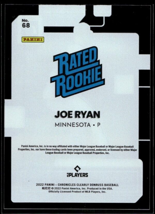 _10 2022 Donruss Clearly Joe Ryan Rookie Minnesota Twins #68