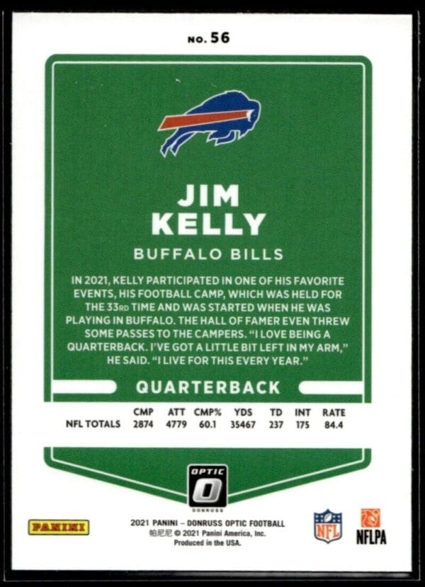 2021 Donruss Optic Jim Kelly Buffalo Bills #56