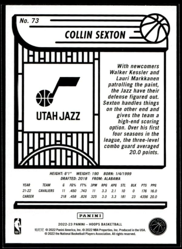 2022 Hoops Utah Jazz #73 Collin Sexton