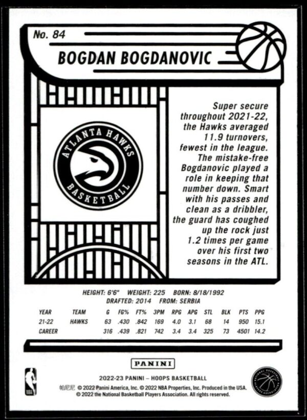 2022 Hoops Atlanta Hawks #84 Bogdan Bogdanovic