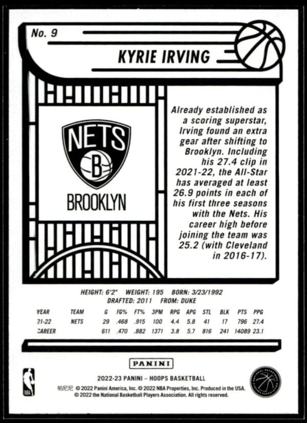 2022 Hoops Brooklyn Nets #9 Kyrie Irving