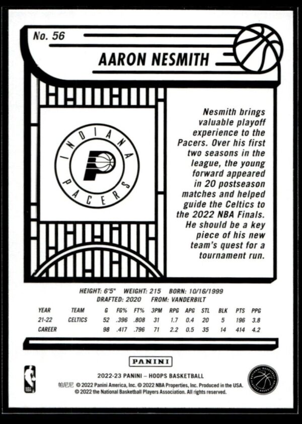 _10 2022 Hoops Indiana Pacers #56 Aaron Nesmith