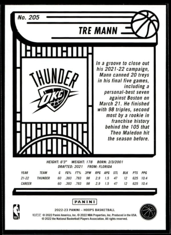 _10 2022 Hoops Oklahoma City Thunder #205 Tre Mann