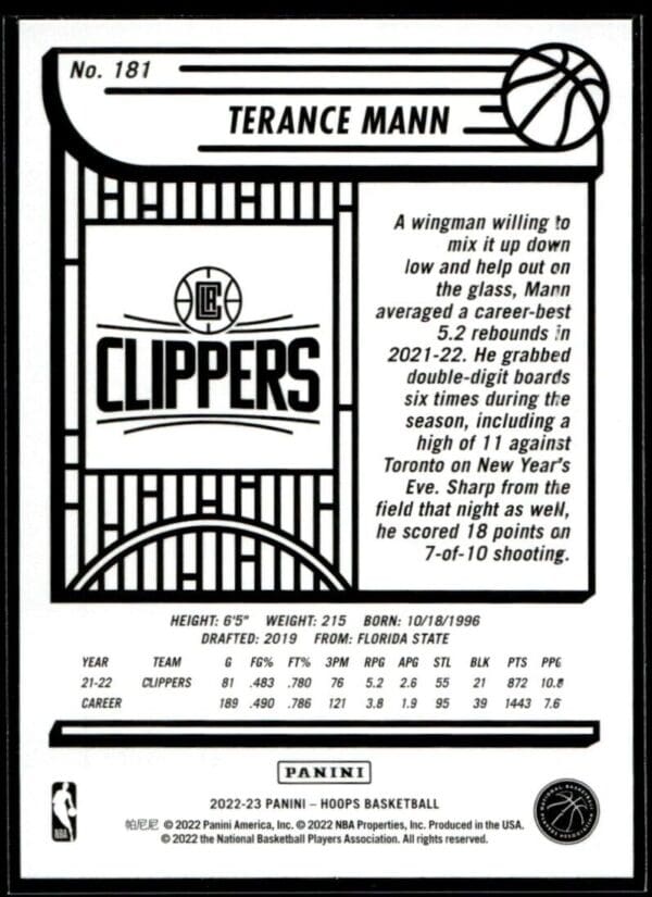 2022 Hoops Los Angeles Clippers #181 Terance Mann