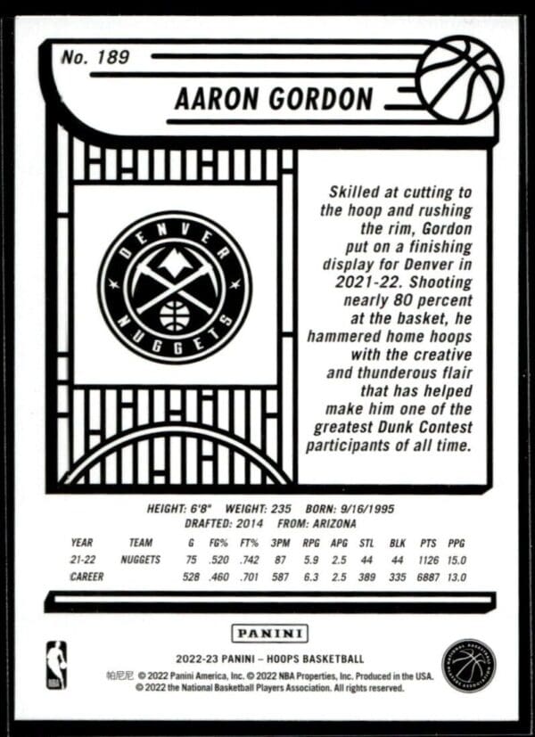 2022 Hoops Denver Nuggets #189 Aaron Gordon