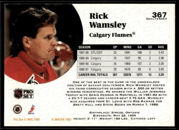 1991 Pro Set Toronto Maple Leafs #367 Rick Wamsley