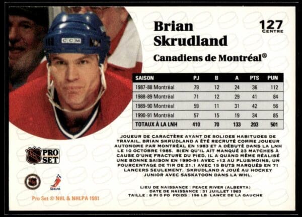 _10 1991 Pro Set Montreal Canadiens #127 Brian Skrudland