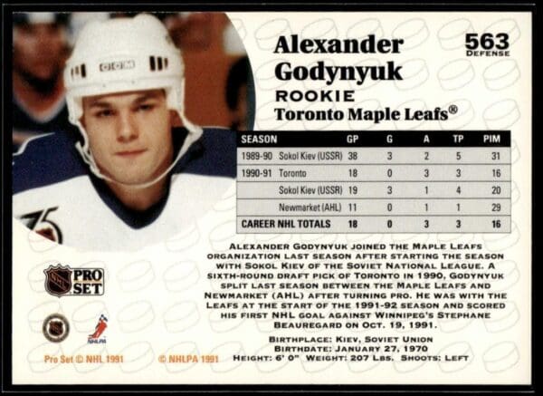 1991 Pro Set Calgary Flames #563 Alexander Godynyuk RC Rookie