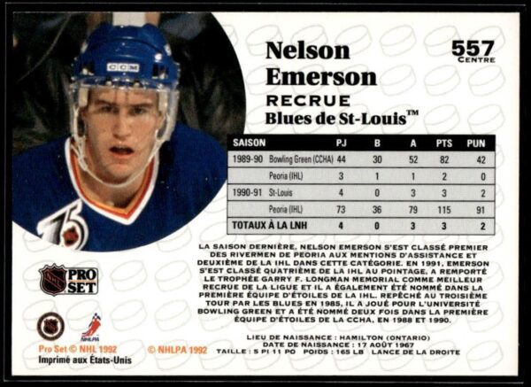 1991 Pro Set St. Louis Blues #557 Nelson Emerson