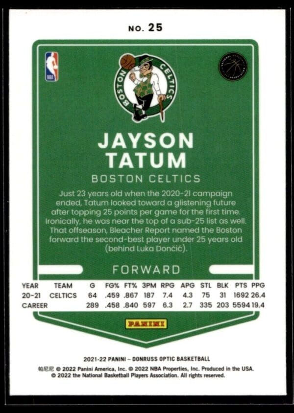 2021 Donruss Optic Boston Celtics #25 Jayson Tatum