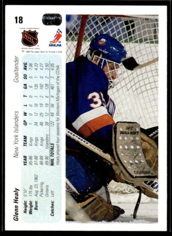 _10 1990 Upper Deck New York Islanders #18 Glenn Healy RC Rookie