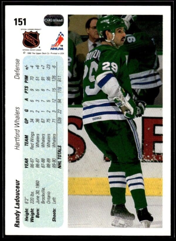 1990 Upper Deck Hartford Whalers #151 Randy Ladouceur