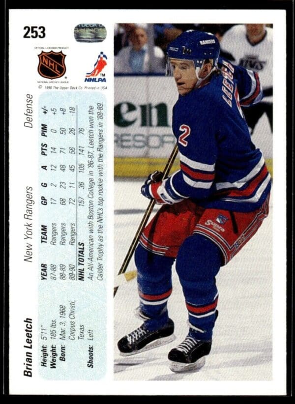 _10 1990 Upper Deck New York Rangers #253 Brian Leetch