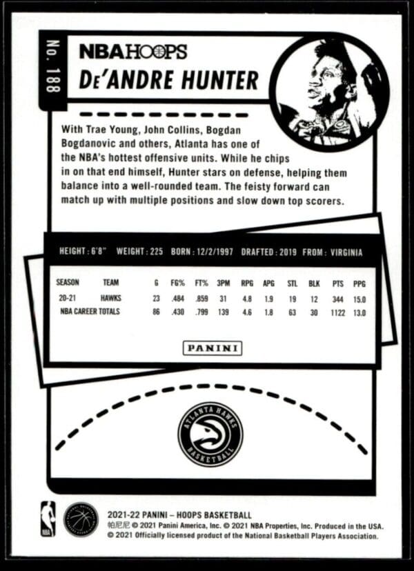 2021 Hoops Atlanta Hawks #188 De'Andre Hunter