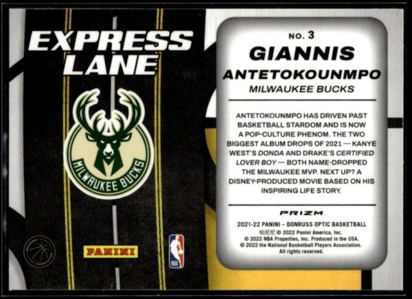 2021 Donruss Optic Express Lane Milwaukee Bucks #3 Giannis Antetokounmpo Holo