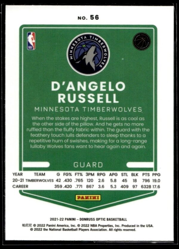 _10 2021 Donruss Optic Minnesota Timberwolves #56 D'Angelo Russell
