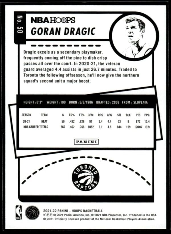 2021 NBA Hoops Toronto Raptors #50 Goran Dragic